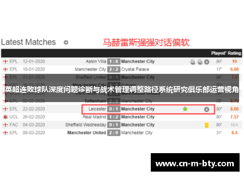 英超连败球队深度问题诊断与战术管理调整路径系统研究俱乐部运营视角